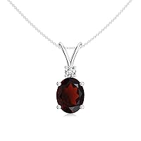 Natural Garnet Oval Shape Pendant Necklace with Diamond for Women in Sterling Silver / 14K Solid Gold/Platinum