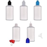 5pcs x 50ml (1.7oz) LDPE Empty Squeezable Liquid Dropper Bottles, Eye Liquid Dropper Container with Mixed CRC Caps Free Funnels