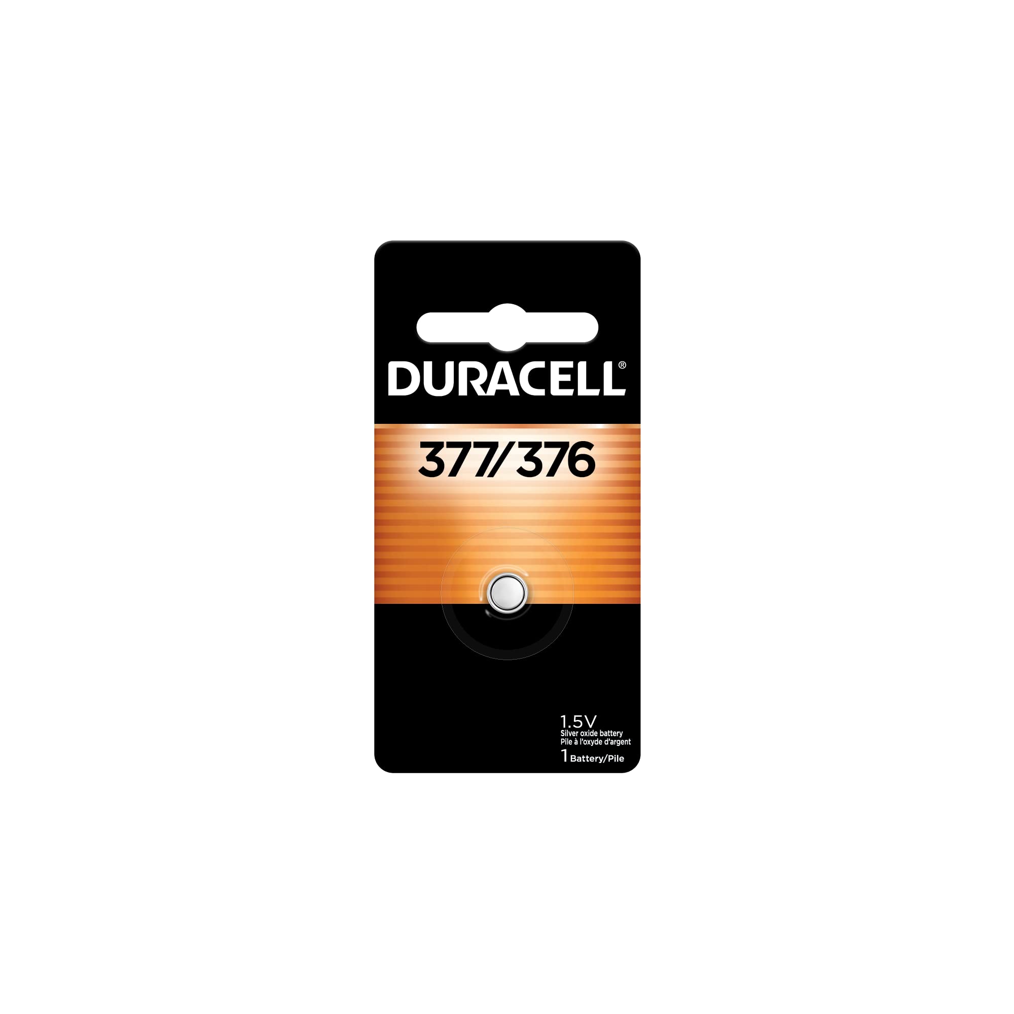 Duracell 376/377 Silver Oxide Button Battery, 1 Count Pack, 376/377 1.5 Volt Battery, Long-Lasting for Watches, Medical Devices, Calculators, and More