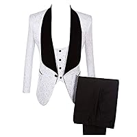 Mens Newest Groomsmen Shawl Lapel Embossed Fabric Wedding Suits (Jacket+Vest+Pants+Bowtie)