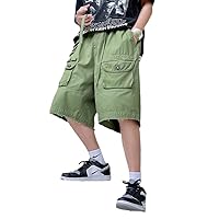Summer Shorts Men Zipper Fly Solid Cargo Pants Japanese Multi-Pockets Hip Hop Shorts Straight Tube Overalls