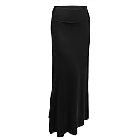 NE PEOPLE Women's Stretchy Premium Basic Elastic Waist Foldover Jersey Maxi Skirts