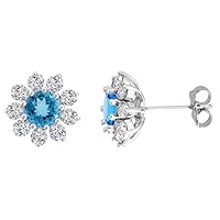 14k White Gold Diamond Halo Genuine Color Gemstone Halo Stud Earrings Round 6mm 7/16 inch wide