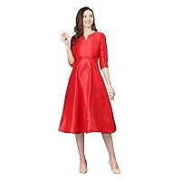 Indian Women Poly Art Red Silk Dress Gown Frock Tunic Party Wedding Wear fit & Flared midi Dress