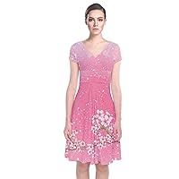 CowCow Womens V-Neck Casual Dress Japanese Style Cherry Blossom Short Sleeve Front Wrap Dress, XS-3XL