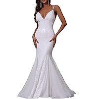 Wedding Dresses for Bride Spaghetti Straps Bridal Gowns Lace and Appliques Evening Dress Gorgeous Evening Party Dress White 18W