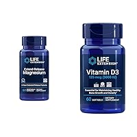 Life Extension Extend-Release Magnesium Prolonged Health Support & Vitamin D3 5000 IU 125 mcg Bone, Brain & Immune Health - 60 Capsules & 60 Softgels