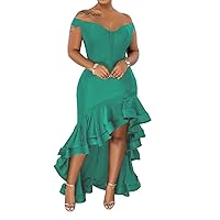 Women Sexy Elegant One Shoulder High Split Cutout Asymmetrical Long Evening Dress
