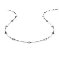 Red Garnet & Natural Diamond by Yard 13 Station Necklace 0.65 ctw 14K White Gold. Included 18 Inches Gold Chain.