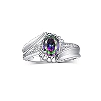 Rylos Swirl Z Ring with 7X5MM Oval Gemstone & Diamond Accent – Elegant Birthstone Jewelry for Women in Sterling Silver – Available in Sizes 5-10