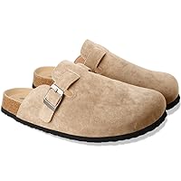 Clogs for Women Suede Soft Leather Clogs Classic Cork Clog Antislip Slippers Waterproof Mules House Sandals Buckle