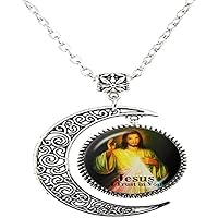 Christian Jewelry JeSus I Trust You Glass Art photo Moon Necklace Man Woman Jewelry as Gifts