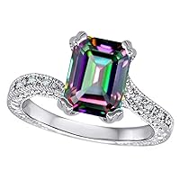 14k White Gold Antique Vintage Style Emerald Cut 8x6 Solitaire Engagement Promise Ring
