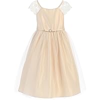 Lace Cap Sleeve Pearl Brooch Special Occasion Little Girl Dresses