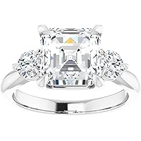 14K Solid White Gold Handmade Engagement Ring 3.0 CT Asscher Cut Moissanite Diamond Solitaire Wedding/Bridal Ring Set for Women/Her Propose Gifts