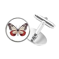 Butterfly Specimen in Pale Pink and Red Round Button Cuff Clip Stud Cufflinks