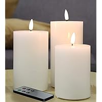 Eywamage White Flat Top Flameless Pillar Candles with Remote, Flickering Real Wax LED Battery Candles Φ 3