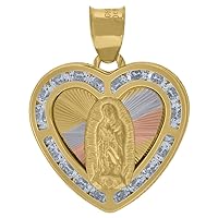 Diamond2Deal Gift for Mothers Day 10k Tri-Color Gold Cubic Zirconia Textured Lady Of Guadalupe Religious Heart Charm Pendant for Unisex
