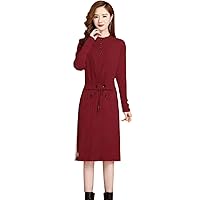 Thicken Fleece Lined Fake 2 Piece Knitted Dress Warm Winter Mid-Length Vestidos Long Sleeve Knitwear Dresses