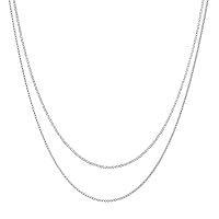 KISPER Silver Diamond Cut Cable Link & Silver Box Chain Necklace – Thin, Dainty, 925 Sterling Silver Jewelry for Women & Men with Spring Ring Clasp & Lobster Clasp – Made in Italy - 18