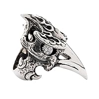 925 Sterling Silver Diamond Eyes Dinosaur Hornbill Raven Skull Biker Ring Men's Jewelry