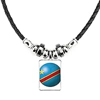Congo National Flag Soccer Football Necklace Jewelry Torque Leather Rope Pendant