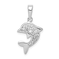 925 Sterling Silver Solid Polished Flat back Textured back With CZ Cubic Zirconia Simulated Diamond Dolphin Pendant Necklace Measures 23.85x12.17mm Wide Jewelry for Women