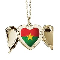 Burkina Faso National Flag Football Folded Wings Peach Heart Pendant Necklace