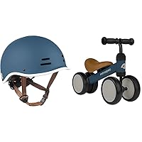 Retrospec Remi Kids' Bike Helmet for Youth Boys & Girls- Bicycle Helmet with Built-in Visor & Cricket Baby Walker Balance Bike,5.75 inches, with 4 Wheels for Ages 12-24 Months