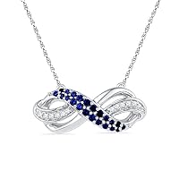 ABHI 0.30 CT Created Blue Sapphire Infinity of Love Pendant Necklace 14K White Gold Over