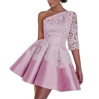 VeraQueen Women's One Shoulder Pink Short Cocktail Dress A Line Mini Prom Gowns Homecoming Dress