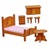 ERINGOGO 1 Set Dollhouse Bed Set Doll House Decor Wood Dollhouse Furniture Doll House Scene Prop Wood Mini Cabinet Mini Table and Chair Pretend Play Cloth Bedside Table Small House