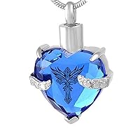 misyou Heart Birthstone Cross Cremation Urn Necklace for Ashes Urn Jewelry Memorial Keepsake Pendant with Fill Kit and Velvet Bag (September)