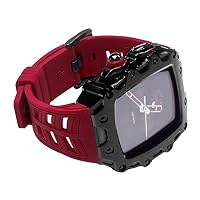 44mm Metal Case Rubber Strap for Apple Watch Series 7 45mm Luxury Mod Modification Kit with Glass Screen Cover for iWatch SE 654 (Color : Black red-Black, Size : 44mm)