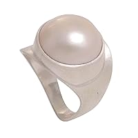 NOVICA Artisan Handmade .925 Sterling Silver Cultured Freshwater Pearl Ring Mabe White Domed Indonesia Birthstone Moon 'New Moon'