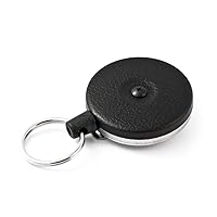 KEY-BAK Original Retractable Key Holder Keychain with a Black Front, Steel Belt Clip, and Split Ring