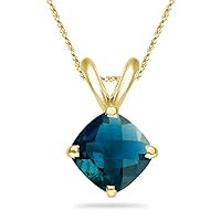 Lab Created Cushion Checkered Alexandrite Solitaire Pendant in 14K Yellow Gold Available in 7MM-10MM