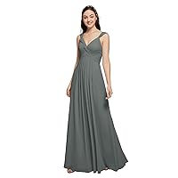 AW BRIDAL Off The Shoulder Pleated Chiffon Evening Gown Long Formal Dresses for Women Party Wedding