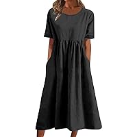 Rvidbe Dresses for Women 2023 Party Womens 2023 Summer Casual Short Sleeve Dresses Vacation Beach Long Dress with Pockets
