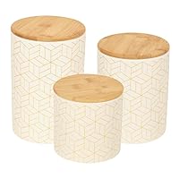 3 Piece Ceramic Cannister Set With Bamboo Lids, Cream