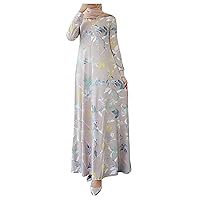 Jilbab for Muslim Women Long Sleeve Shift Holiday Beautiful Tunic Dress Ladies College Soft V Neck Cotton Comfy Plain Button-Down Tank Khaki
