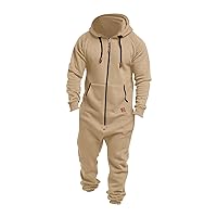 Big and Tall Hooded Jumpsuits for Men Onesie Drawtsring Zip Up One Piece Tracksuits Gym Running Jogging Sweatsuits