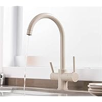 Faucets, Kitchen Faucets Waterful Taps Kitchen Faucets Mixer Drinking Water Filter Faucet Kitchen Sink Tap with Aerator Water Tap 360 Swivel 3 Way Deck Mounted/Beige
