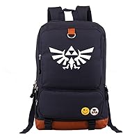 The Legend of Zelda Game Luminous Laptop Backpack Book Bag Work Bag Leather Splicing Rucksack with Pinback Buttons Navy Blue /2