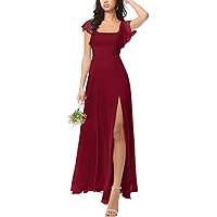 Elegant Bridesmaid Dresses for Women A Line Short Sleeves Prom Gowns Mermaid Long Evening Dresses with Slit