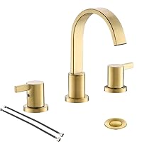 Phiestina 8 Inch 3 Hole 2 Handle Waterfall Widespread Brushed Gold Bathroom Sink Faucet with Metal Pop-Up Drain, WF040-1-BG