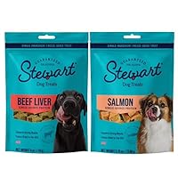 Stewart Freeze Dried Dog Treats Surf and Turf Variety Pack (Beef Liver, 4 oz. + Salmon, 2.75 oz.) Healthy, Natural, Single Ingredient, Grain Free Dog Treat (2 Pouch Bundle)