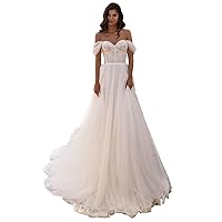 Women's Off-Shoulder Wedding Dresses for Bride 2024 Lace Appliques Long Tulle Bridal Gowns