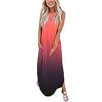 Short Sleeve Maxi Dress,Women Casual Gradient Sundresses Long Dress Crisscross Sleeveless Split Maxi Dress Summ