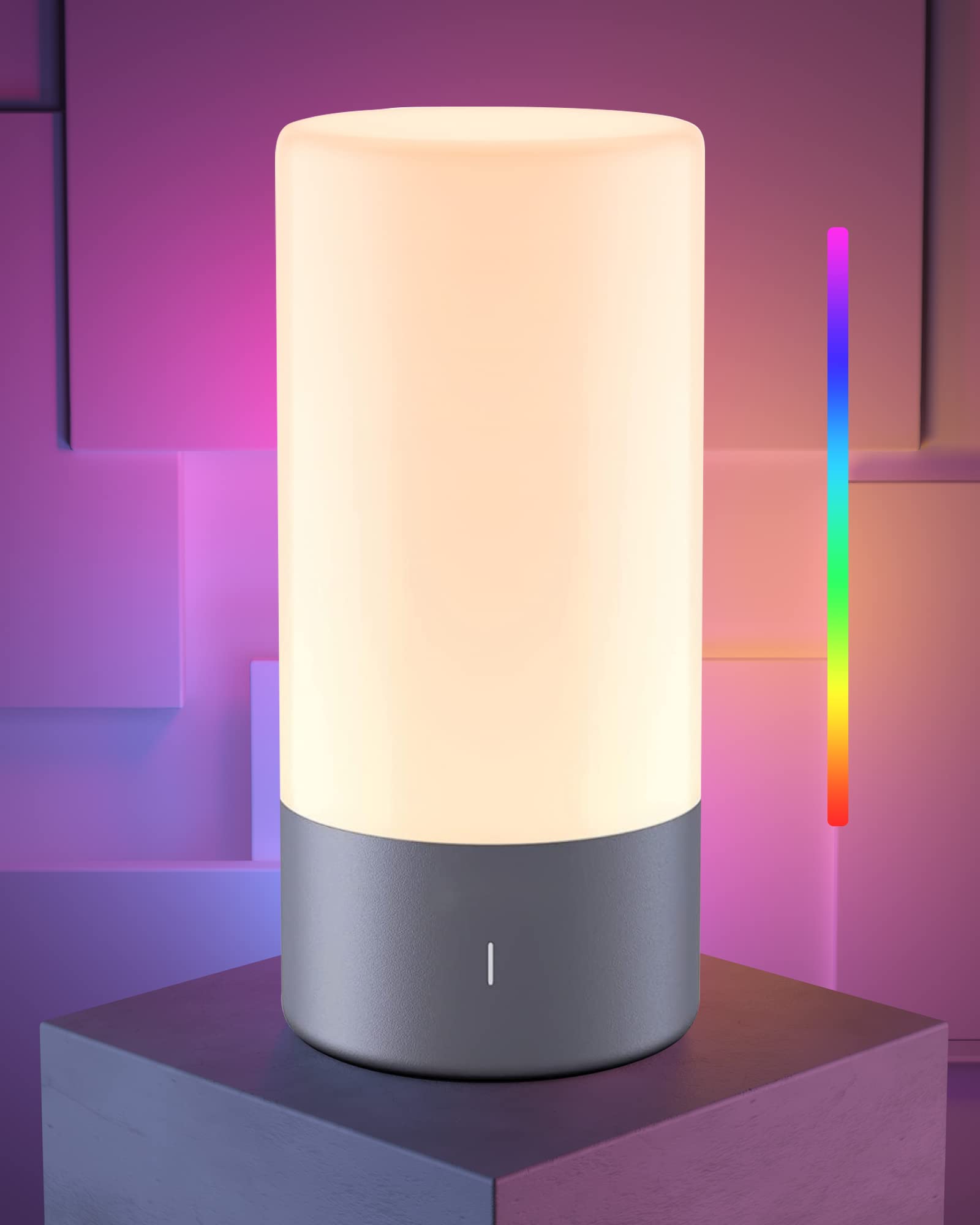 Table Lamp, [Advanced] Bedside Touch Control Lamp for Bedroom 3 Level Dimmable Warm White Lights with 256 RGB Color Mode Modern Design Smart Nightstand Desktop LED Lamps Portable for Read
